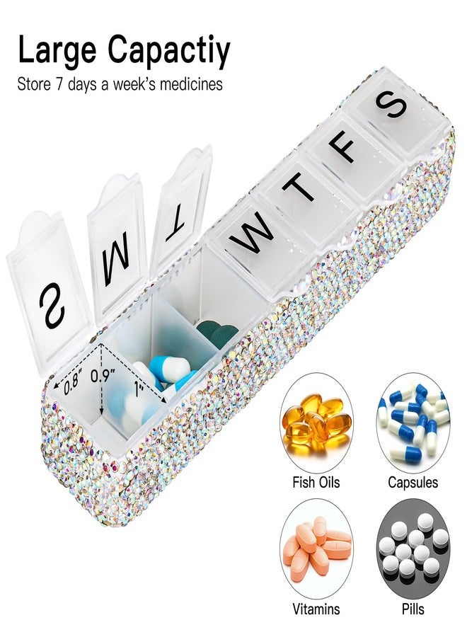 Soleebee Portable Weekly 7 Day Pill Organizer, Bling Crystal Pill Box Case, Travel Pill Planner, Pill Dispenser, Medicine Vitamin Container Organizer (AB) - Image 3